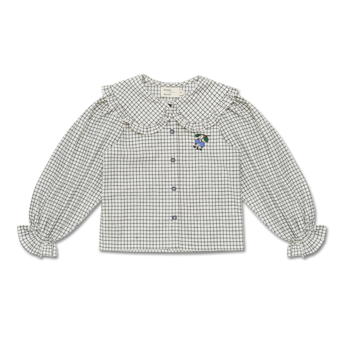 Girl's Navy Check Round Collar Blouse