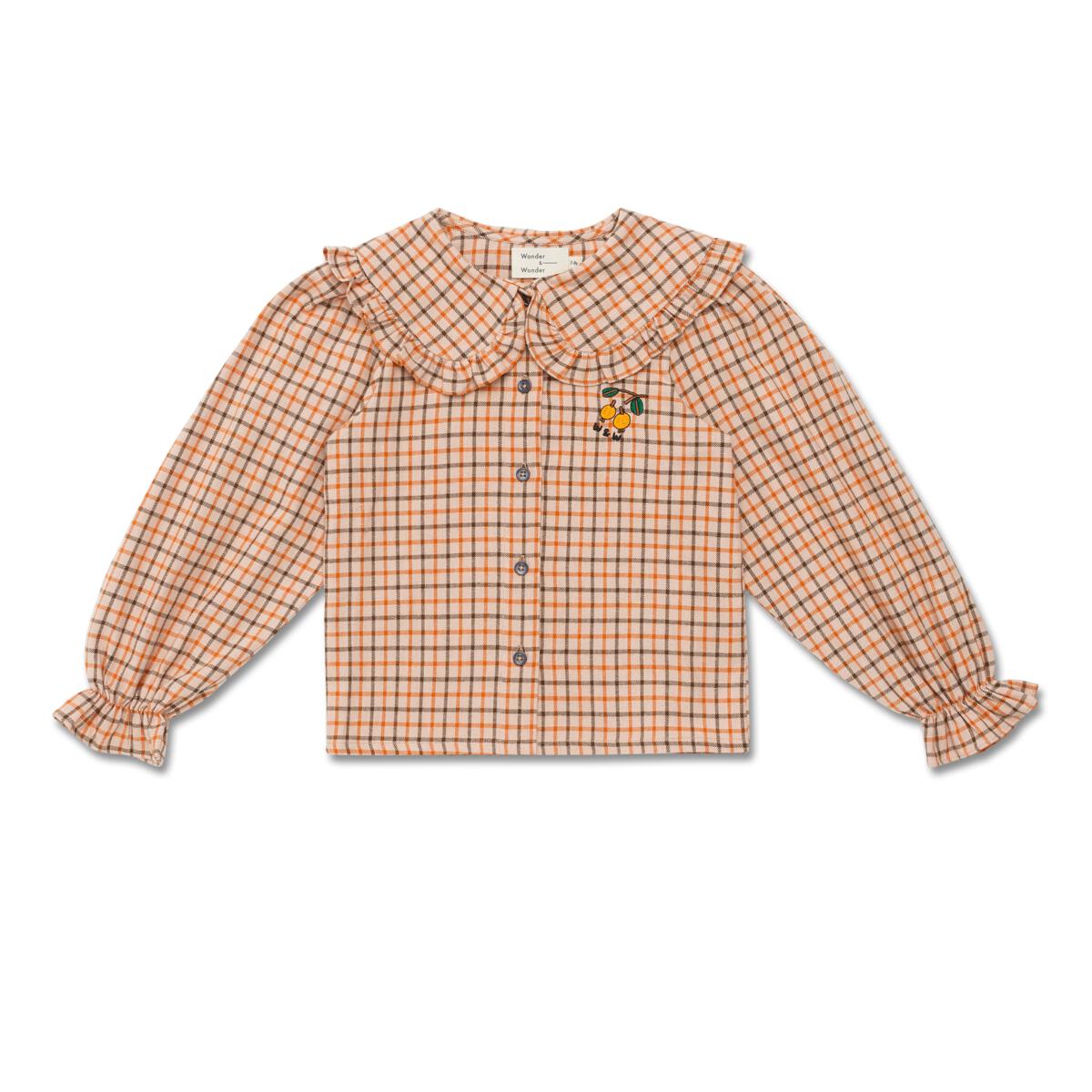 Girl's Coral Check blouse Round Collar
