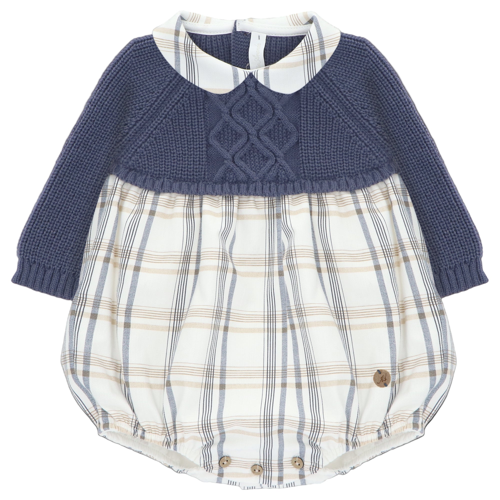 Steel Blue Knit and Plaid Romper