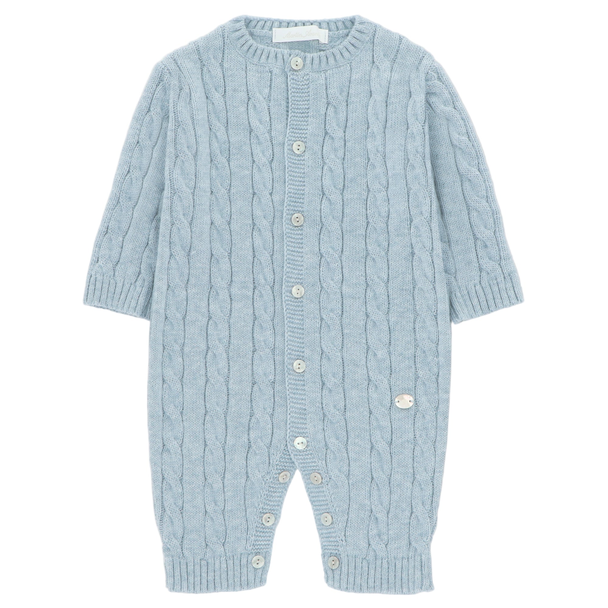 Blue Cable Button Front Knitted Romper