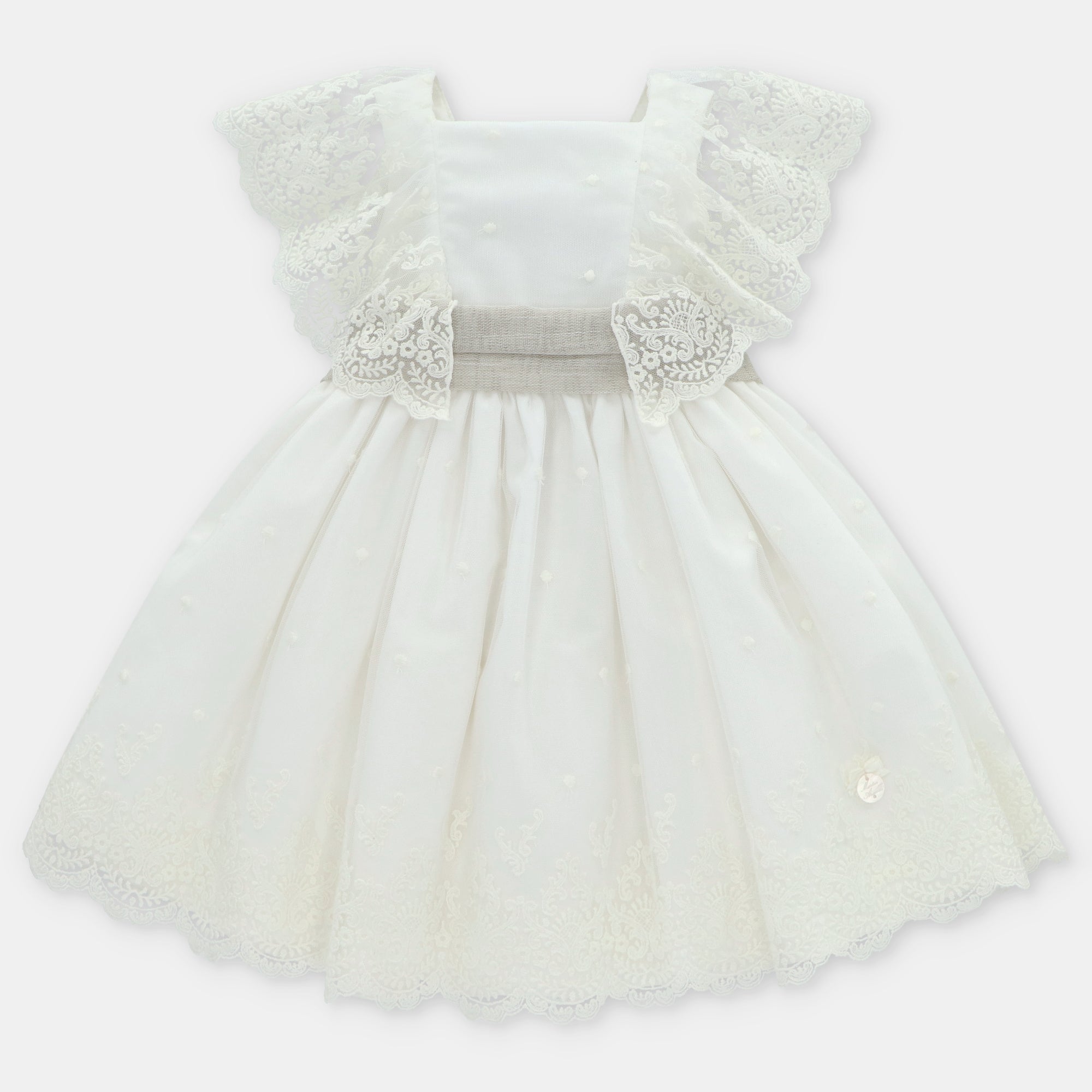 Girl's Off White Tulle Lace Pinafore Dress