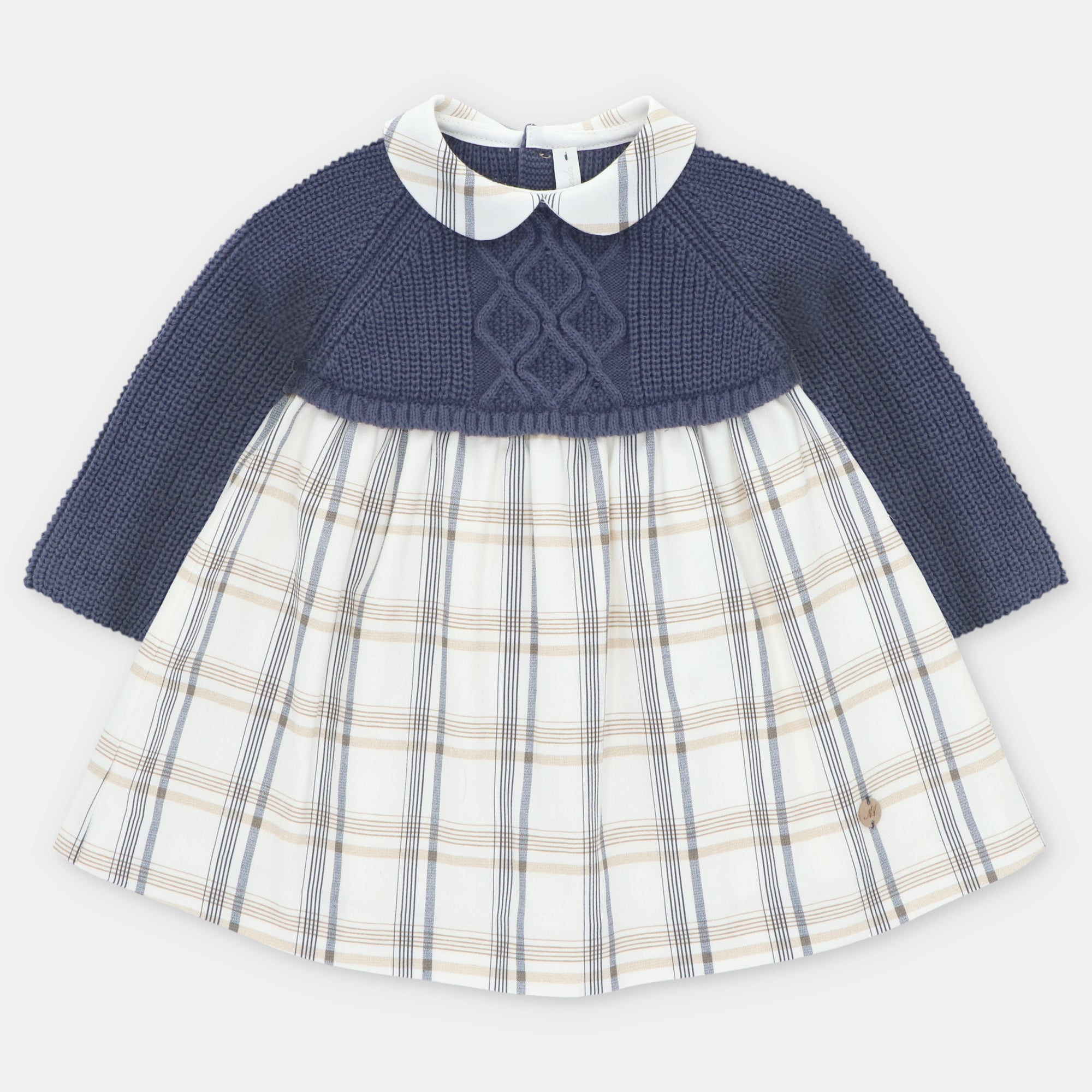 Steel Blue Knit and Plaid Dress