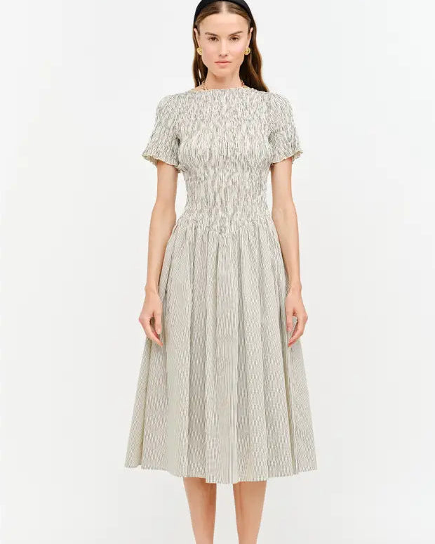 Black Thin Stripe Smocked Dress