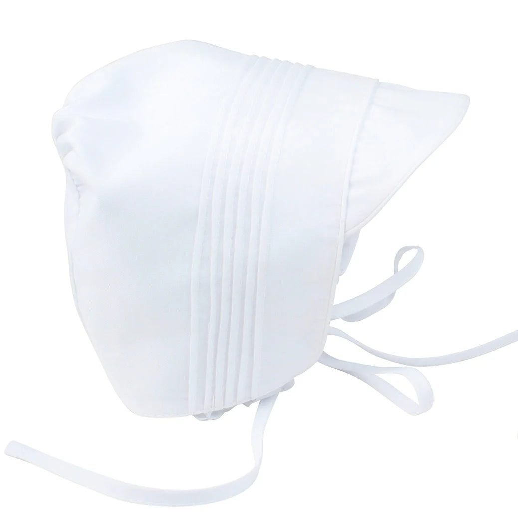 Boy's White Pleated Bonnet