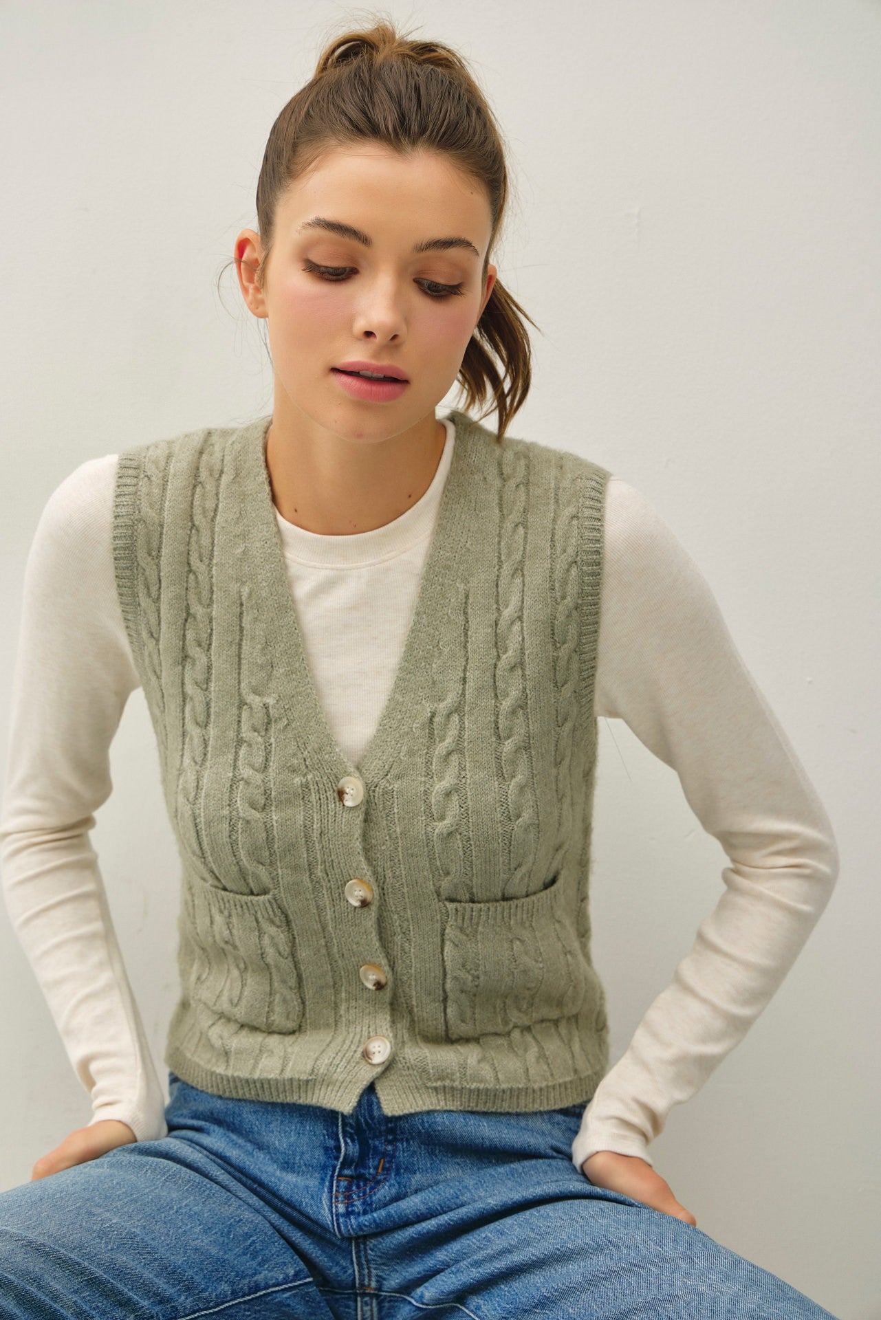 Tailored Cable Button Sweater Vest