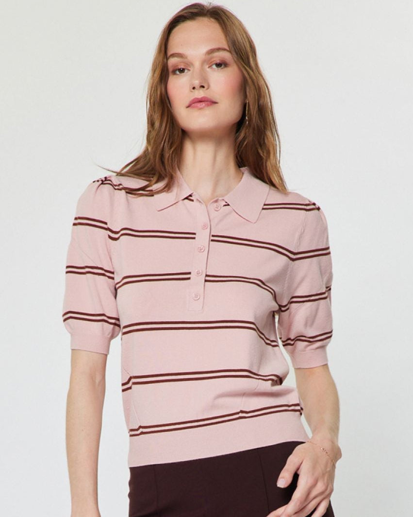 Rose Striped Polo Sweater