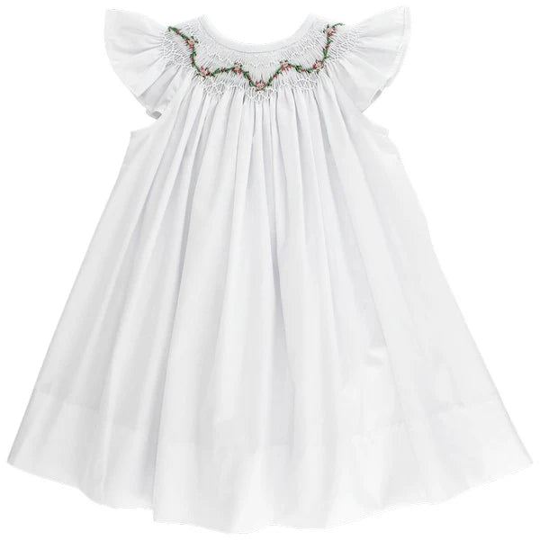 Girl's White Bishop Pink Smocking Dress
