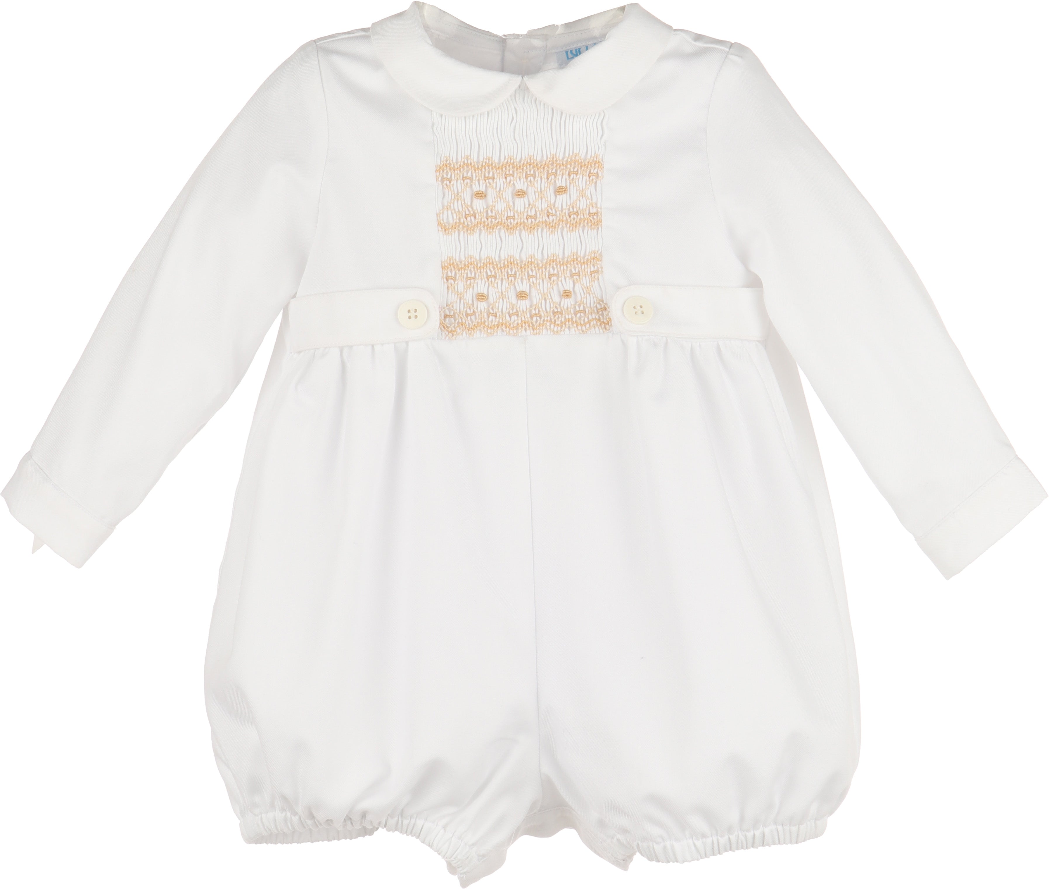 Off White Romper with Beige Smocking