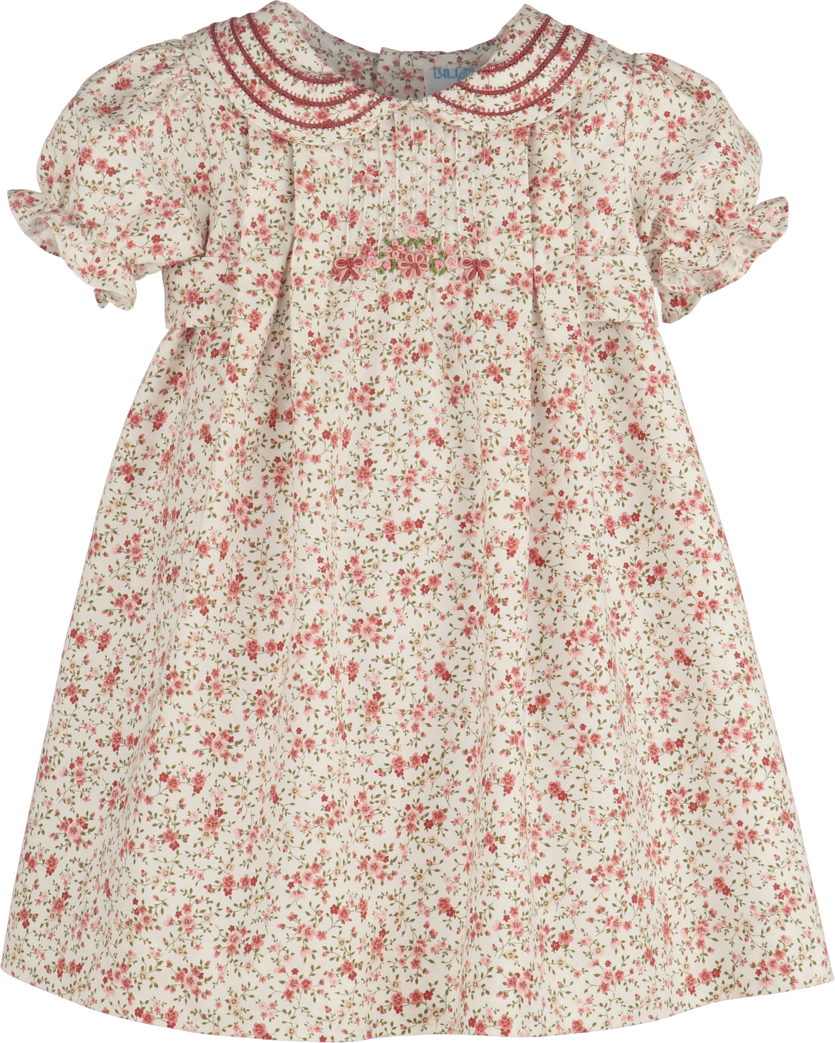 Burgundy Ditsy Embroidered Dress