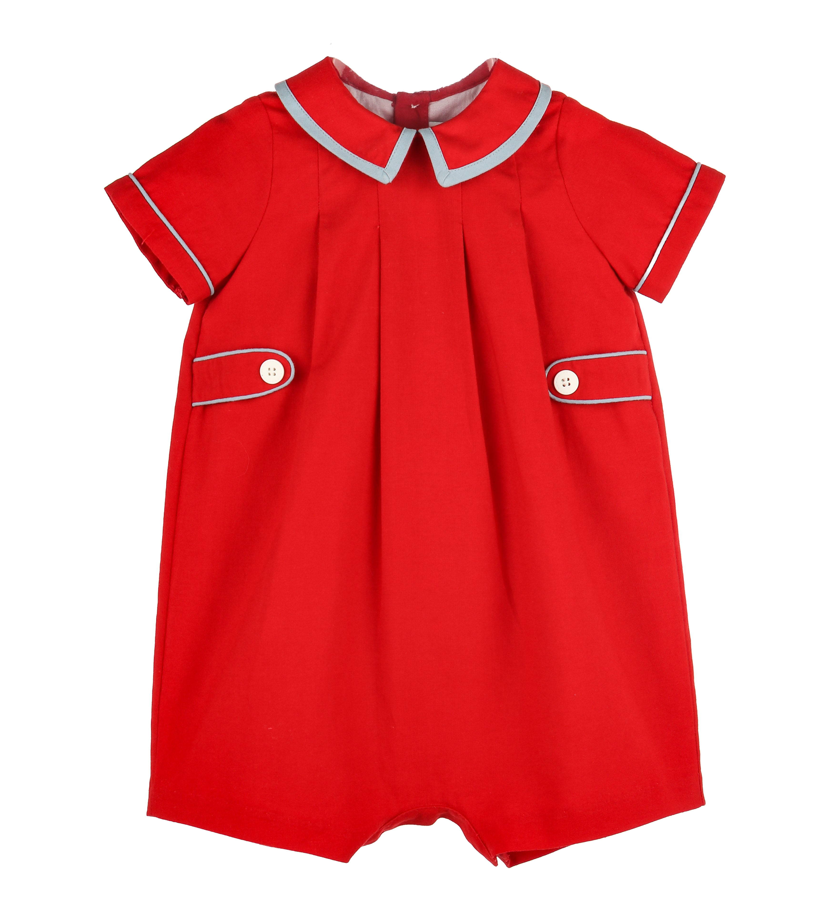 Red with Light Blue Piped Romper