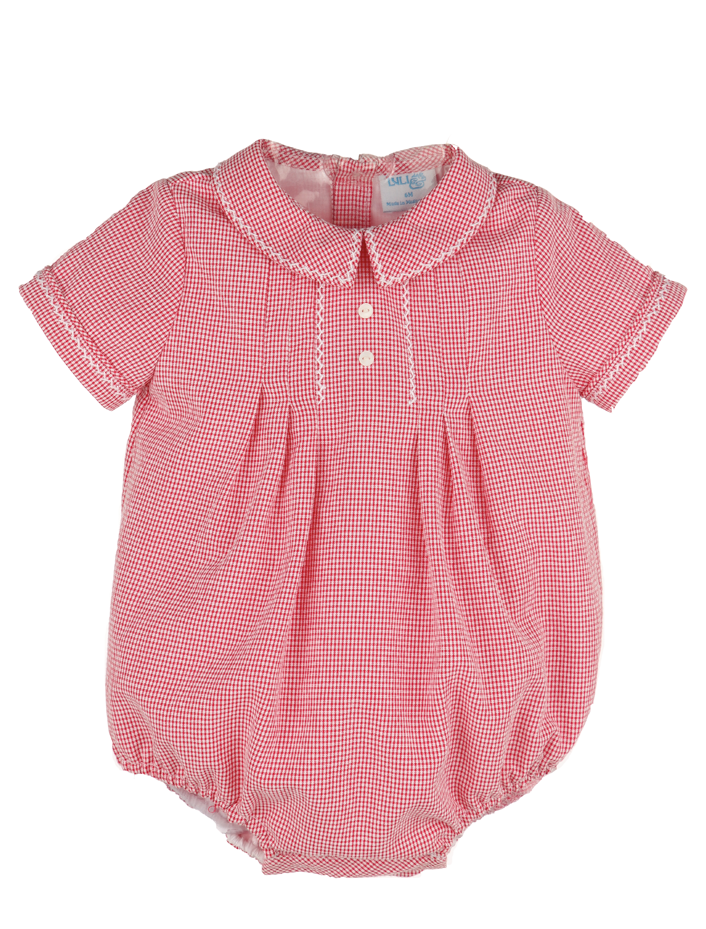 Red Gingham Romper Stitched Trim