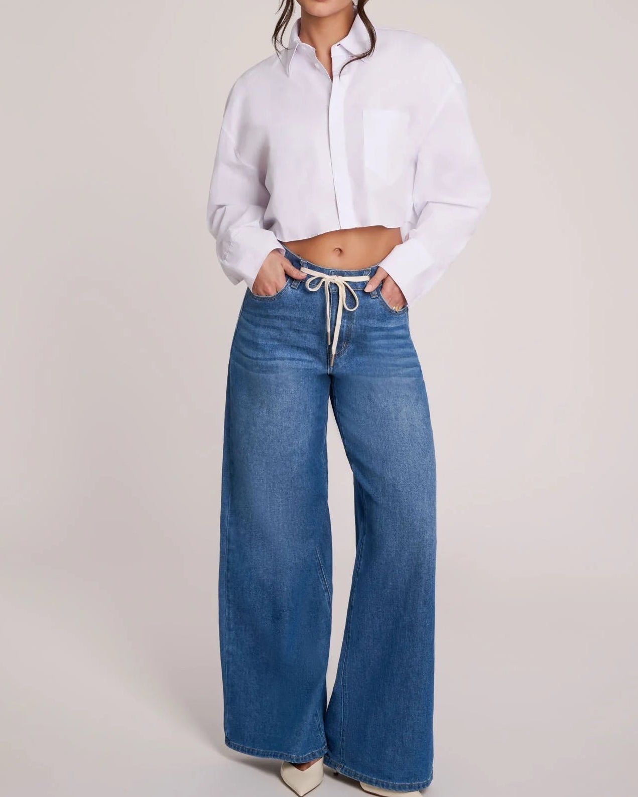 Denim Stretch Wide Leg Dawstring Pant
