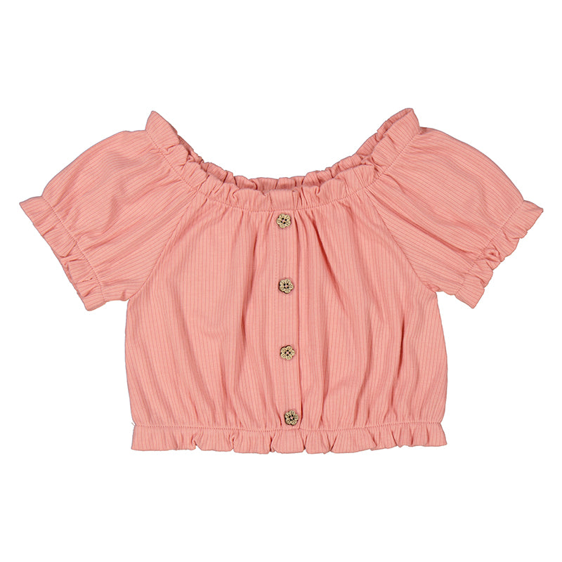 Girl's Salmon Knit Peasant Blouse