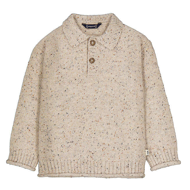 Beige Tweed Polo Sweater