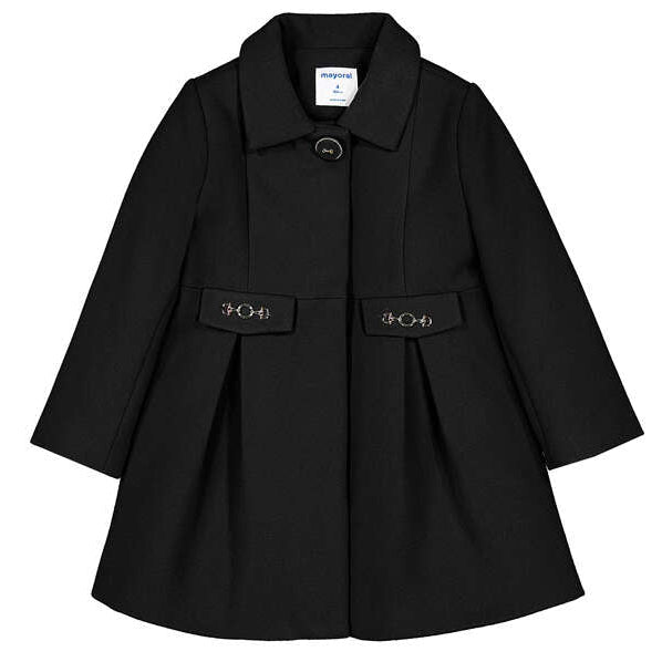 Girl's Black Wool Dress Coat