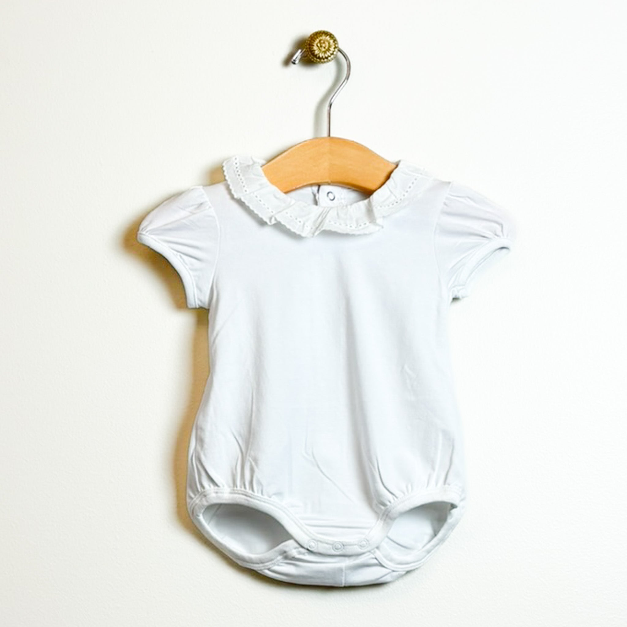 White Bodysuit with Woven Ruffle Collar