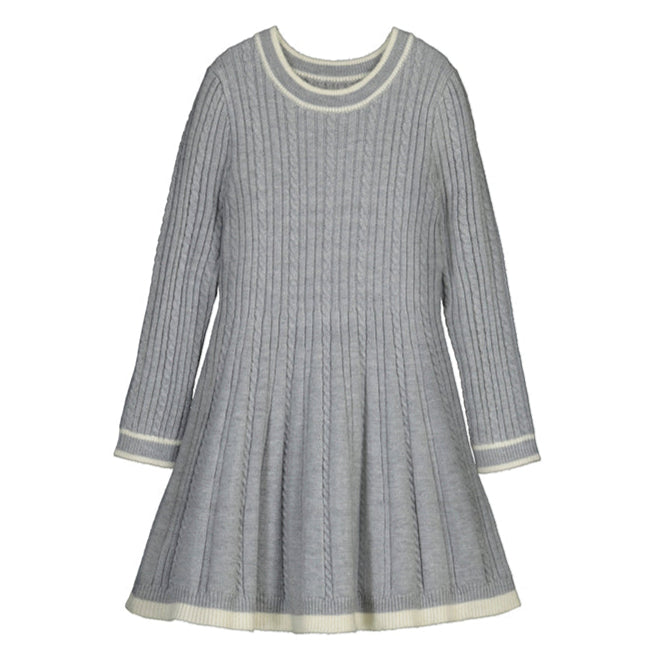 Girl's Grey Knit Cream Trimmed Dress