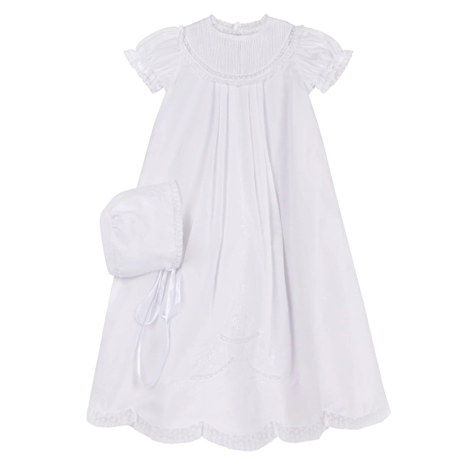 Girl's White Tucked Yoke Gown and Bonnet