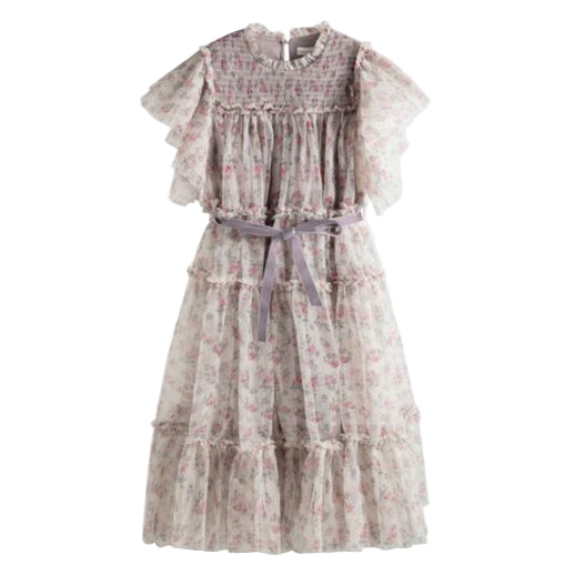 Girl's Carolina Rose Print Tulle Dress