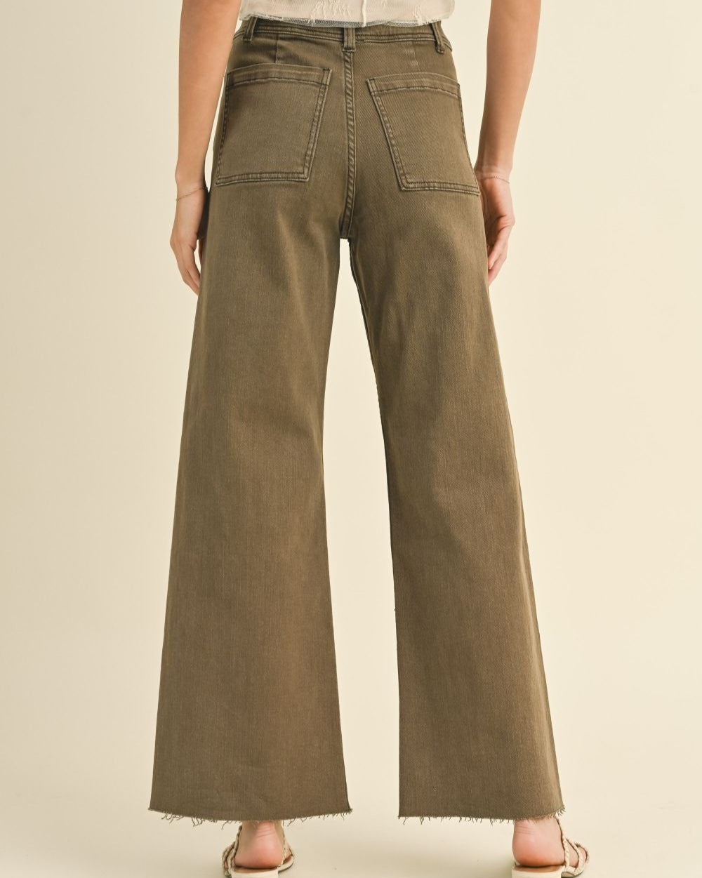 Washed Brown Twill Wide Leg Pant