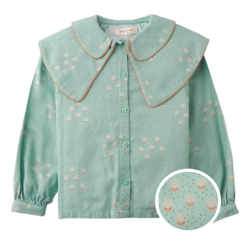 Girl's Green Dot Wide Collar Blouse