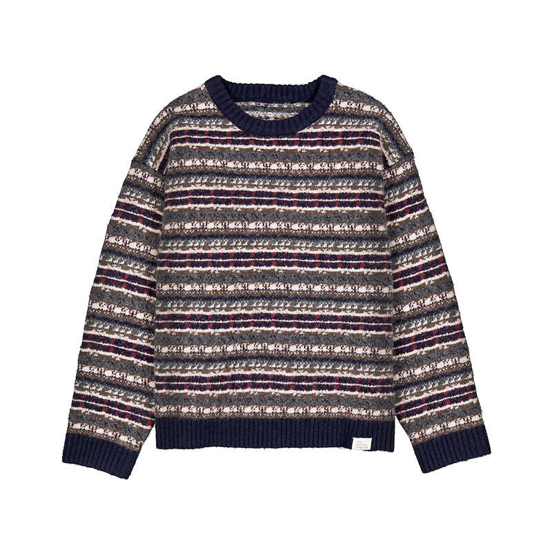 Navy Grey Jacquard Crew Sweater