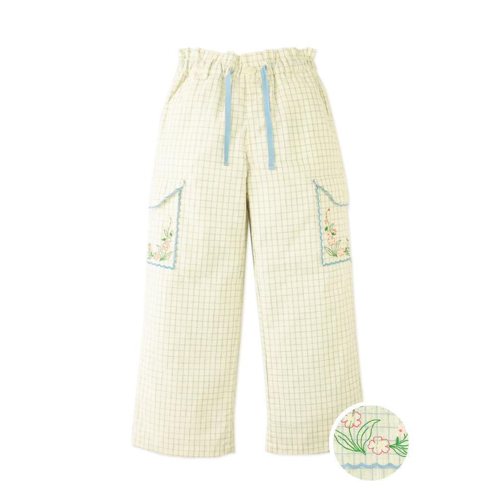 Blue Grid Embroidered Cargo Pant