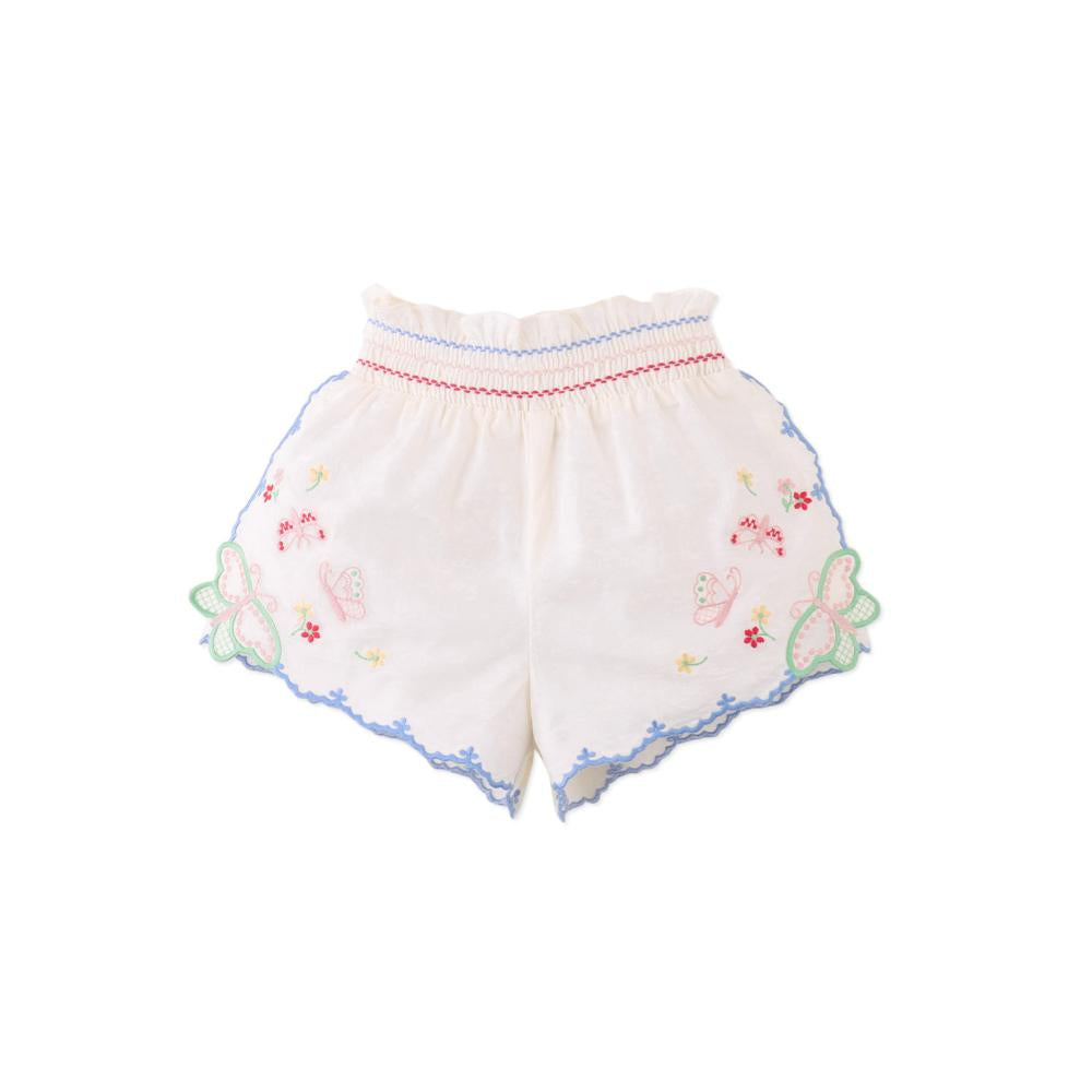 White Embroidered Butterfly Short