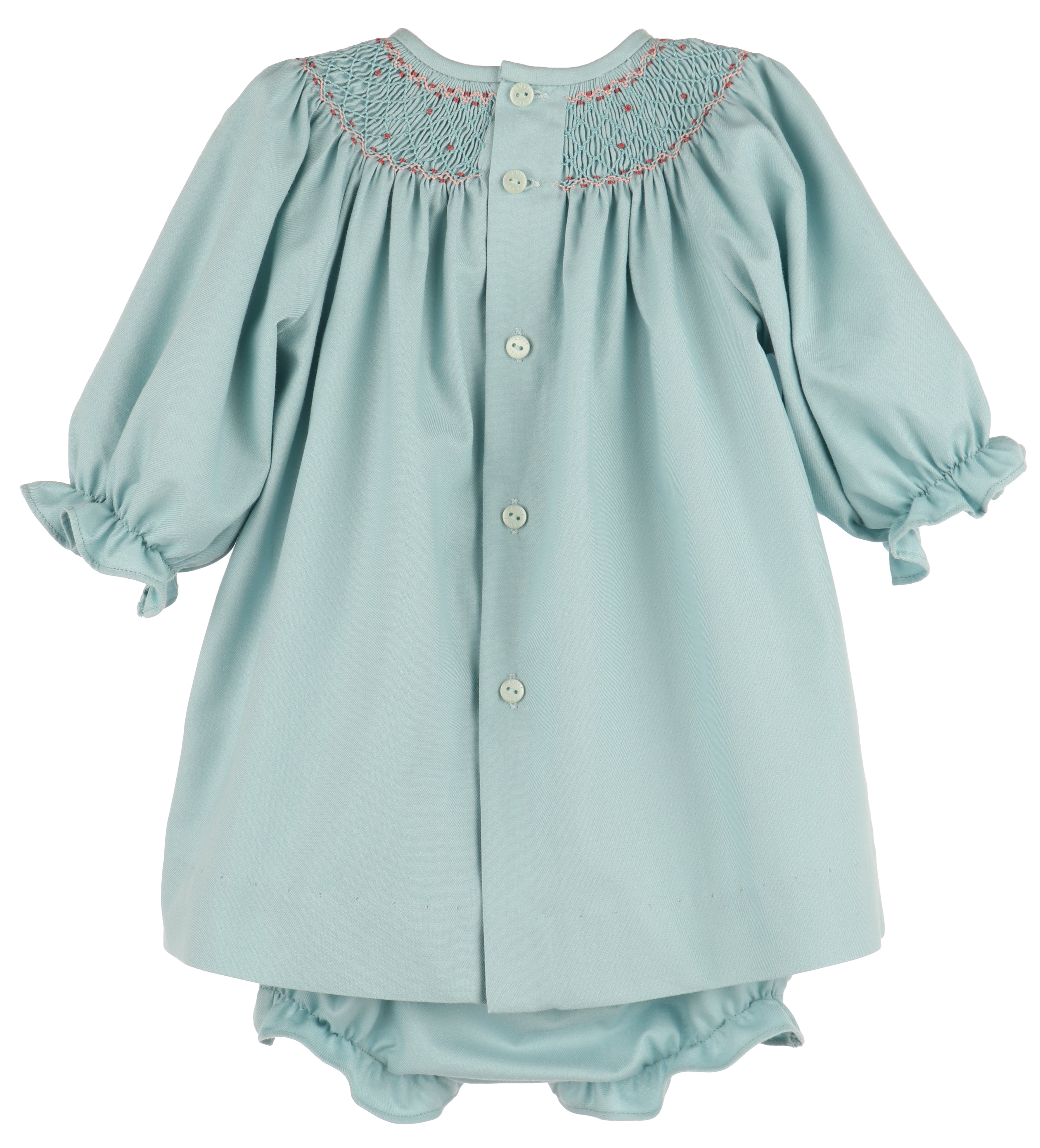 Aqua Twill Smocked Bishop Dress