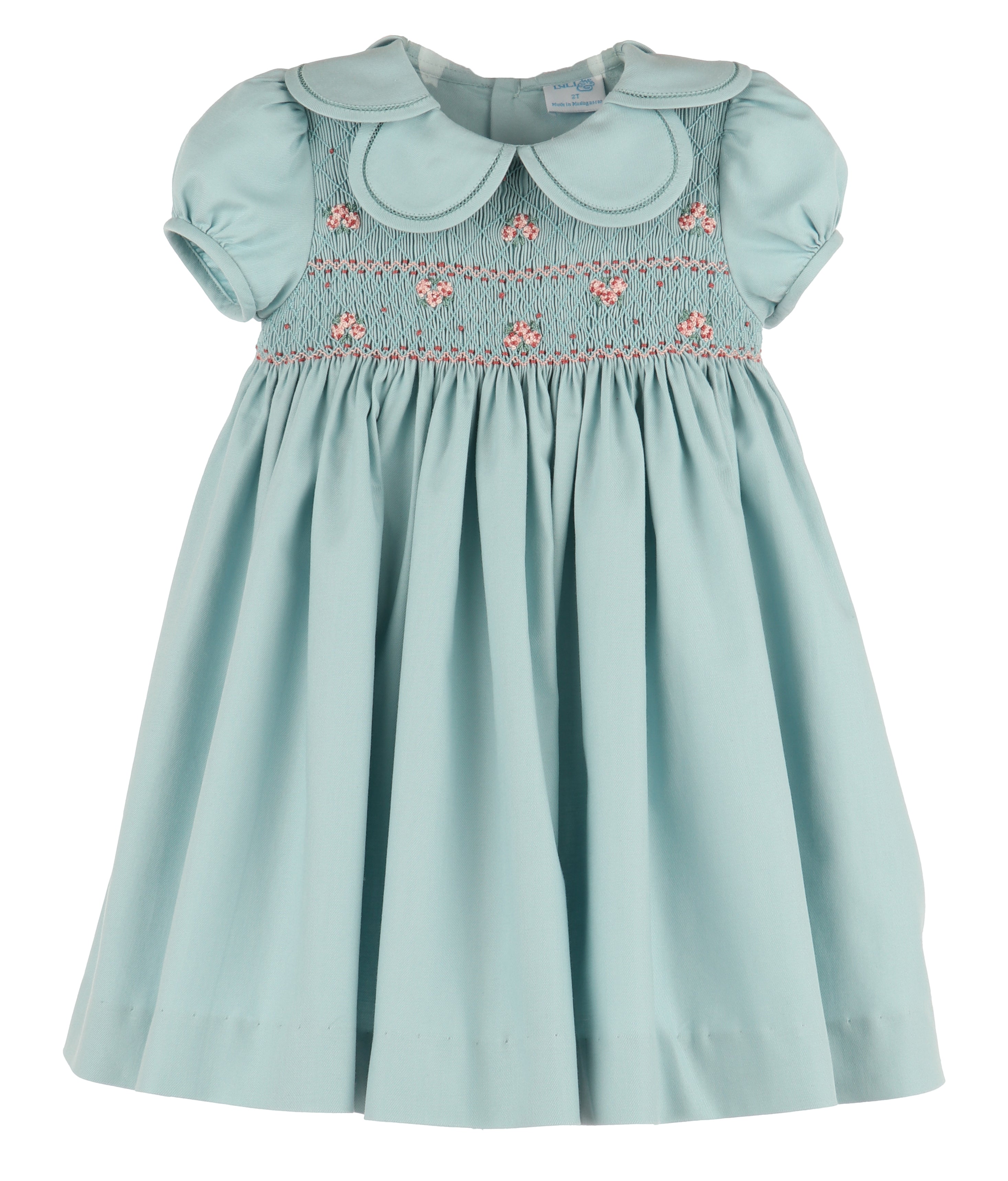 Girl's Aqua Twill Smocked Dress