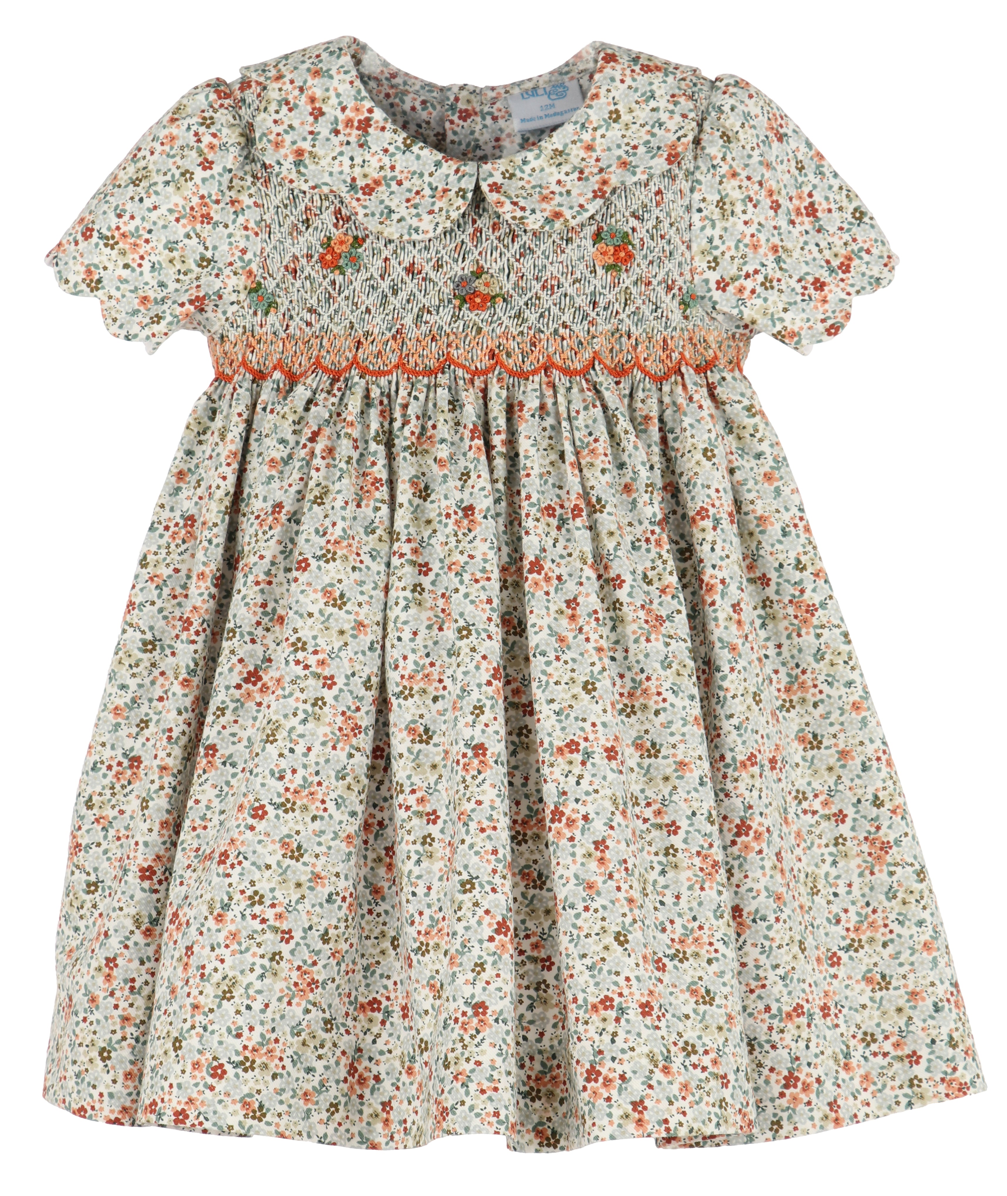 Seafoam Autumn Print Smocked Dress