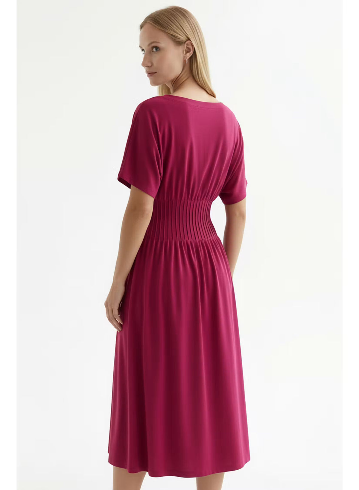 Cherry Knit Tucked Waist Dress