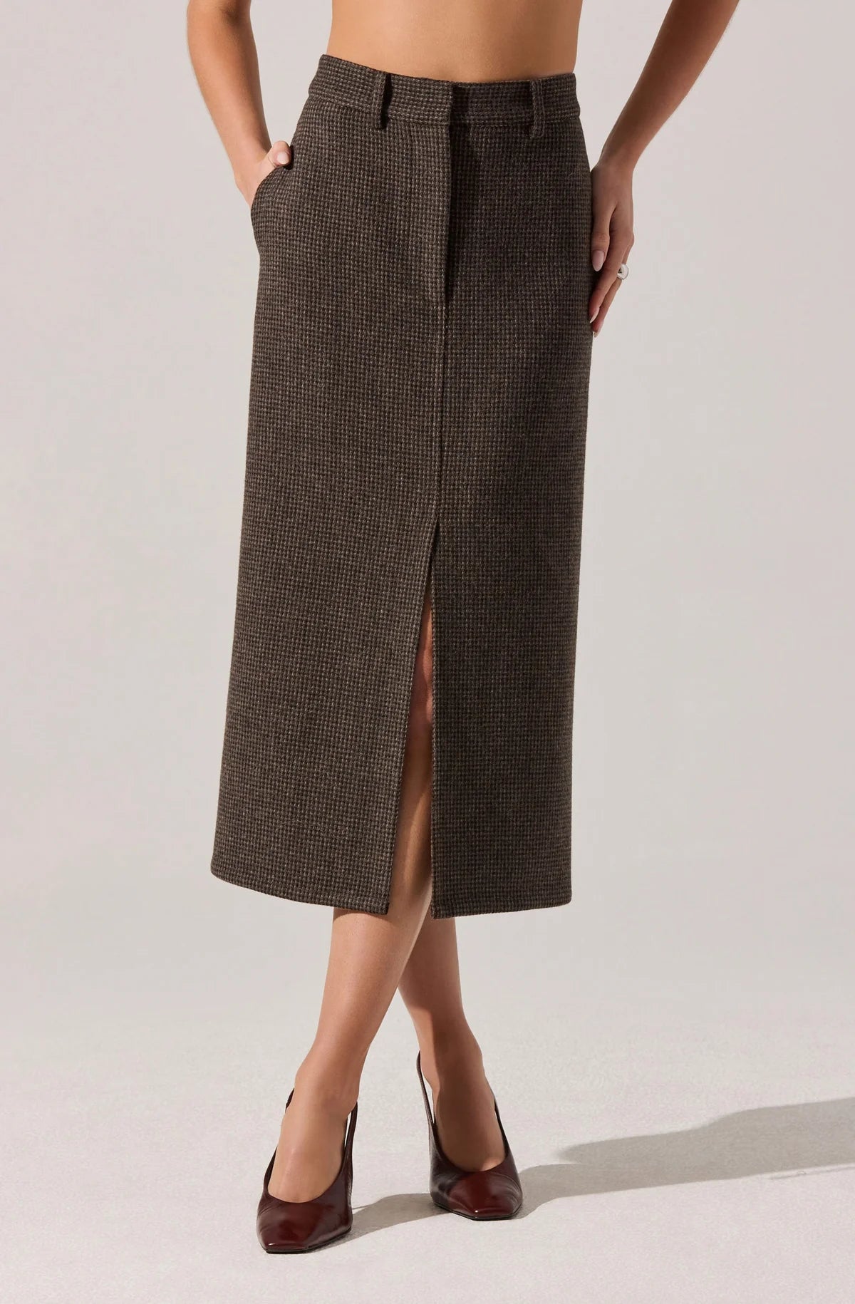 Rielle Brown Tweed Check A-line Skirt