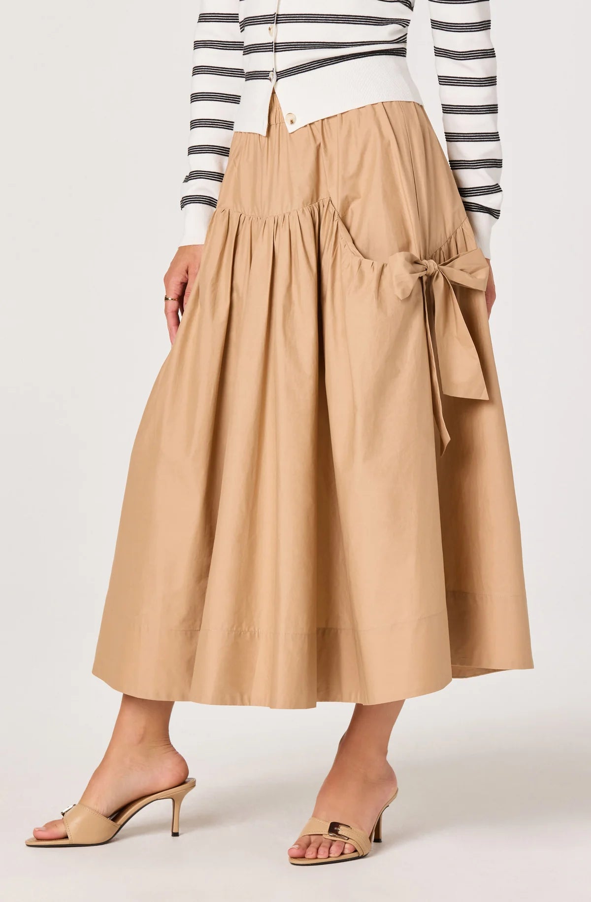 Lylah Khaki Full Skirt with Bows