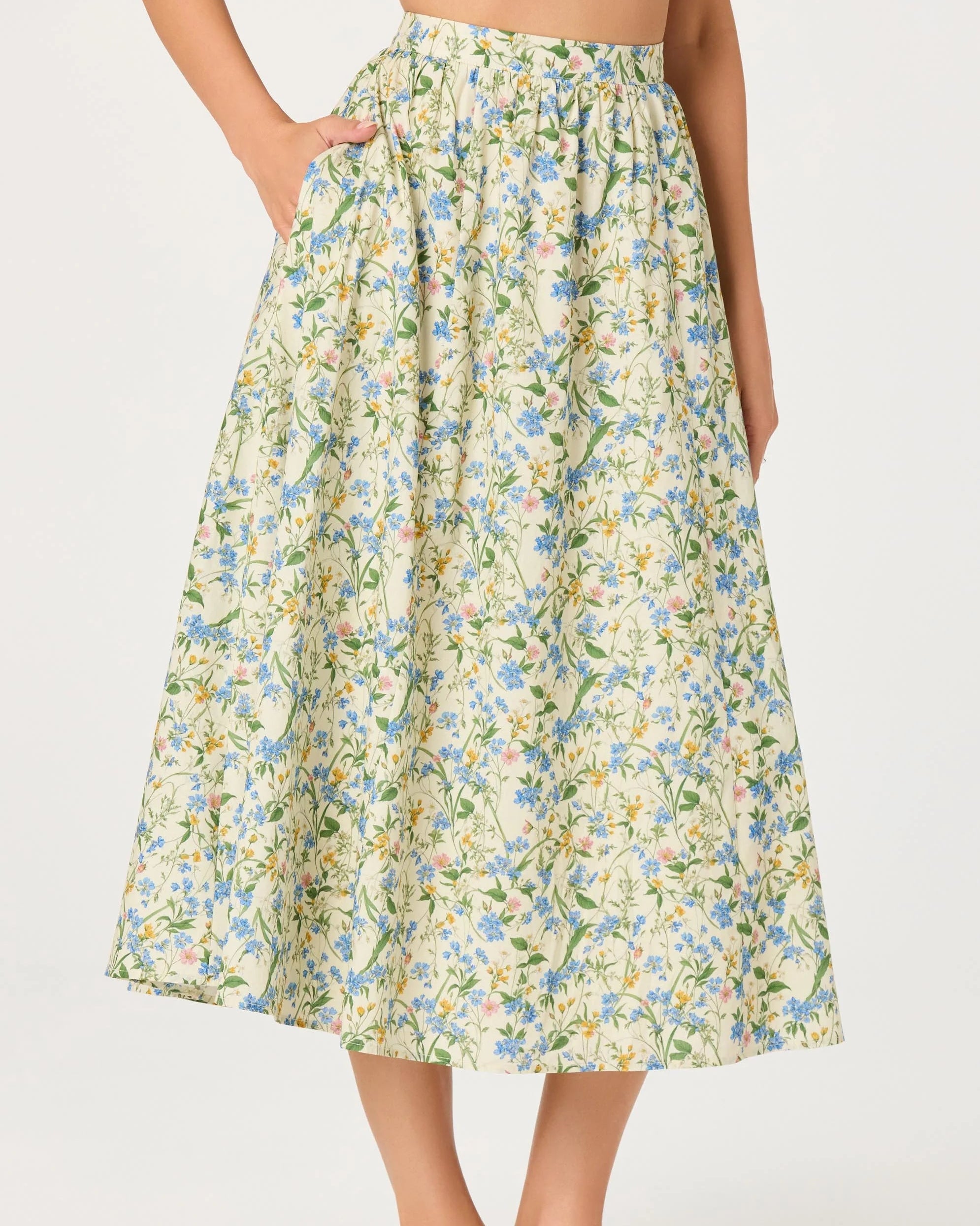 Women's Green Botanical Gathered Skirt