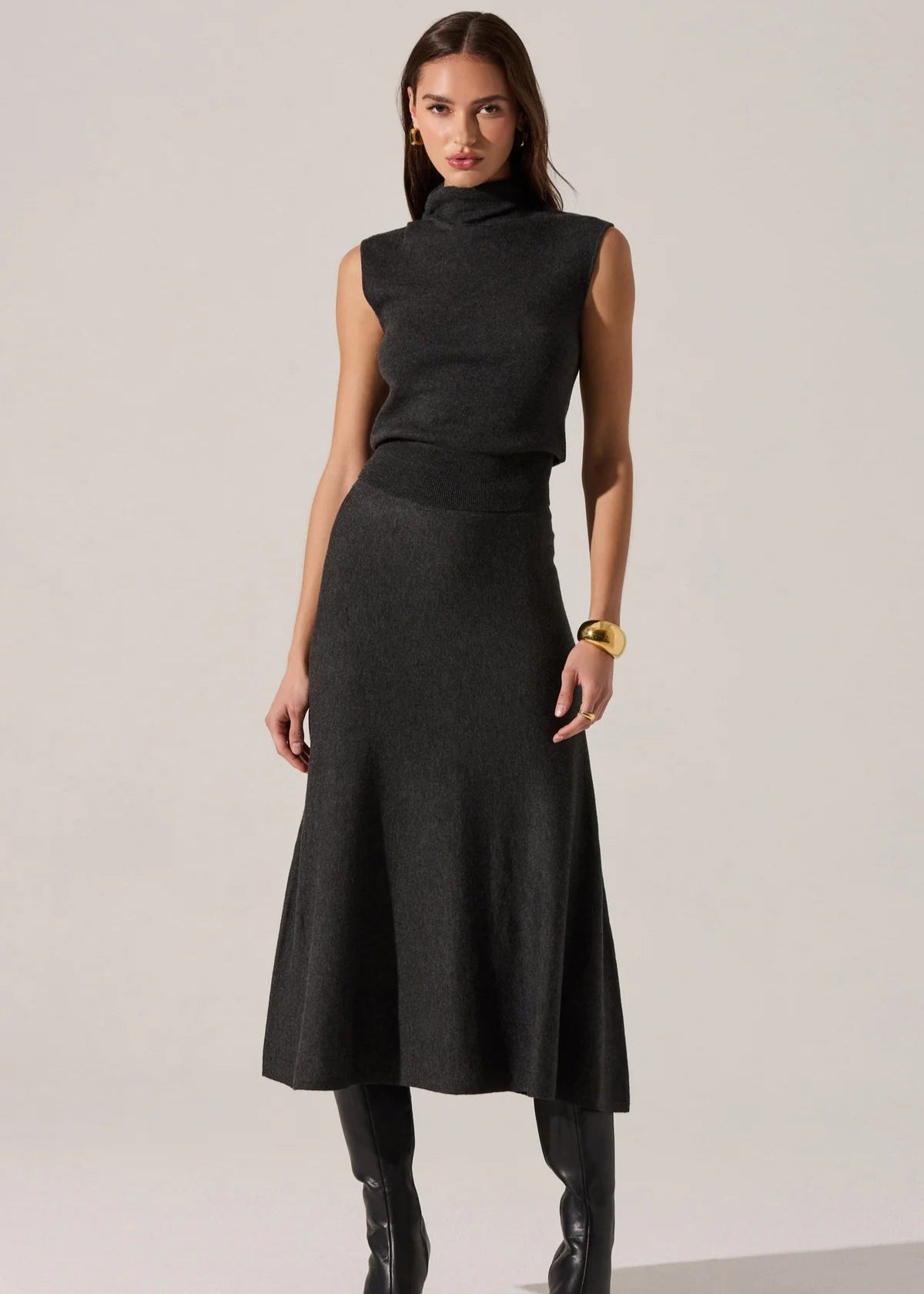 Deora Charcoal Knit Mock and Skirt Set