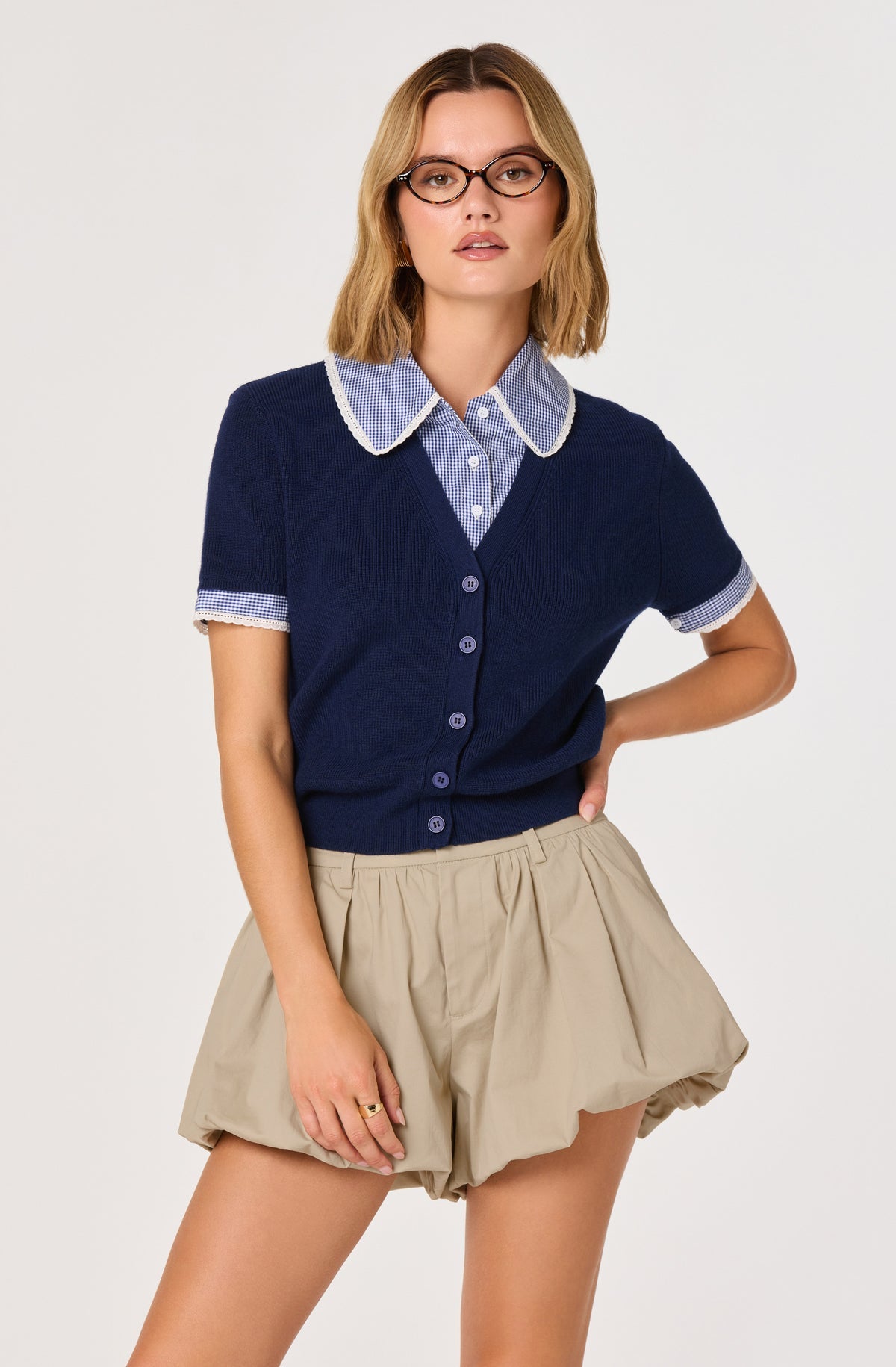 Marlee Navy & Gingham Cardigan