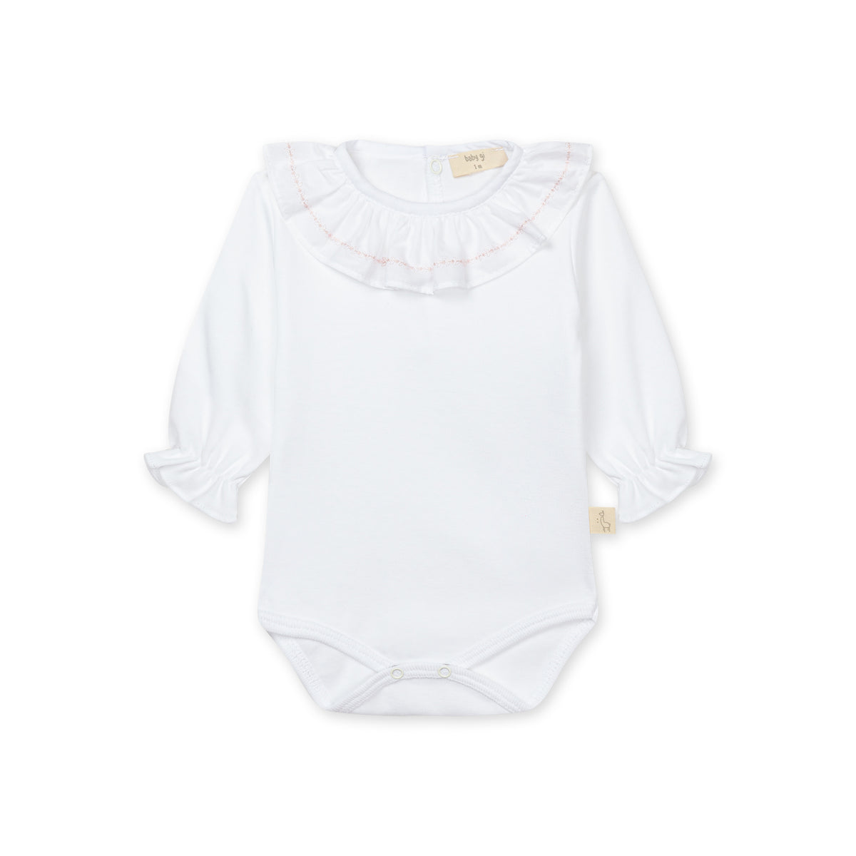 White Onesie with Pink Ruffled Collar