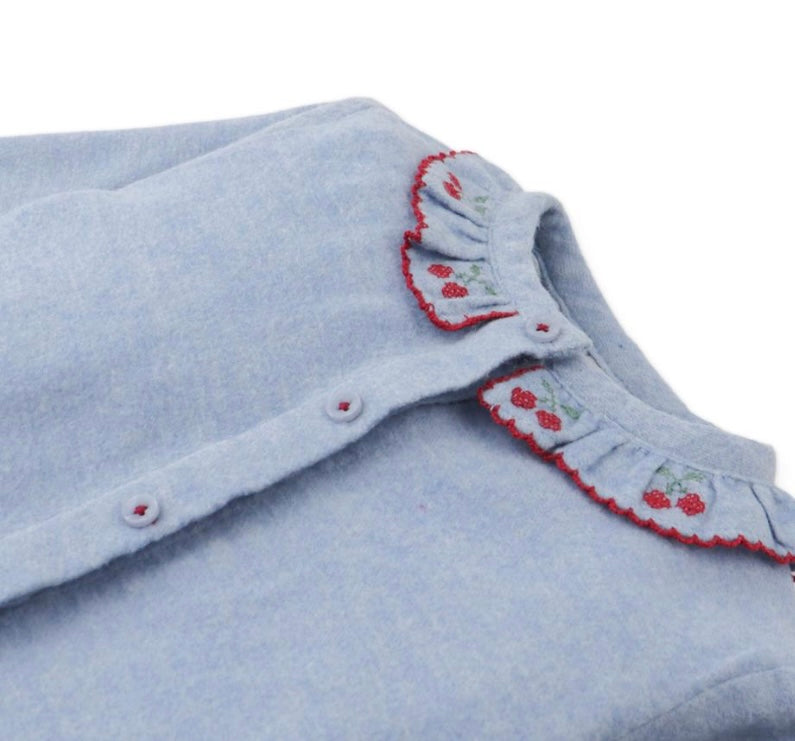 Blue Infant Blouse with Embroidered Cherries