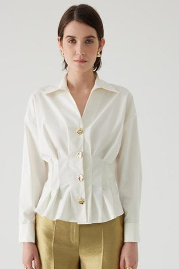 Agustin White Blouse Tucked Waist