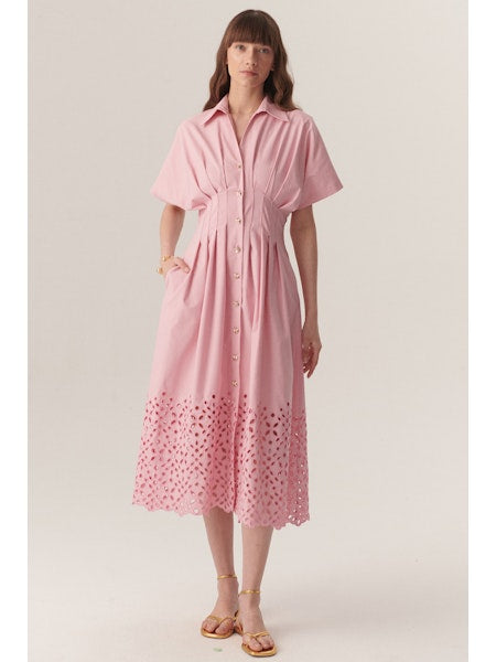 Exquise Vera Pink Tucked Waist Dress