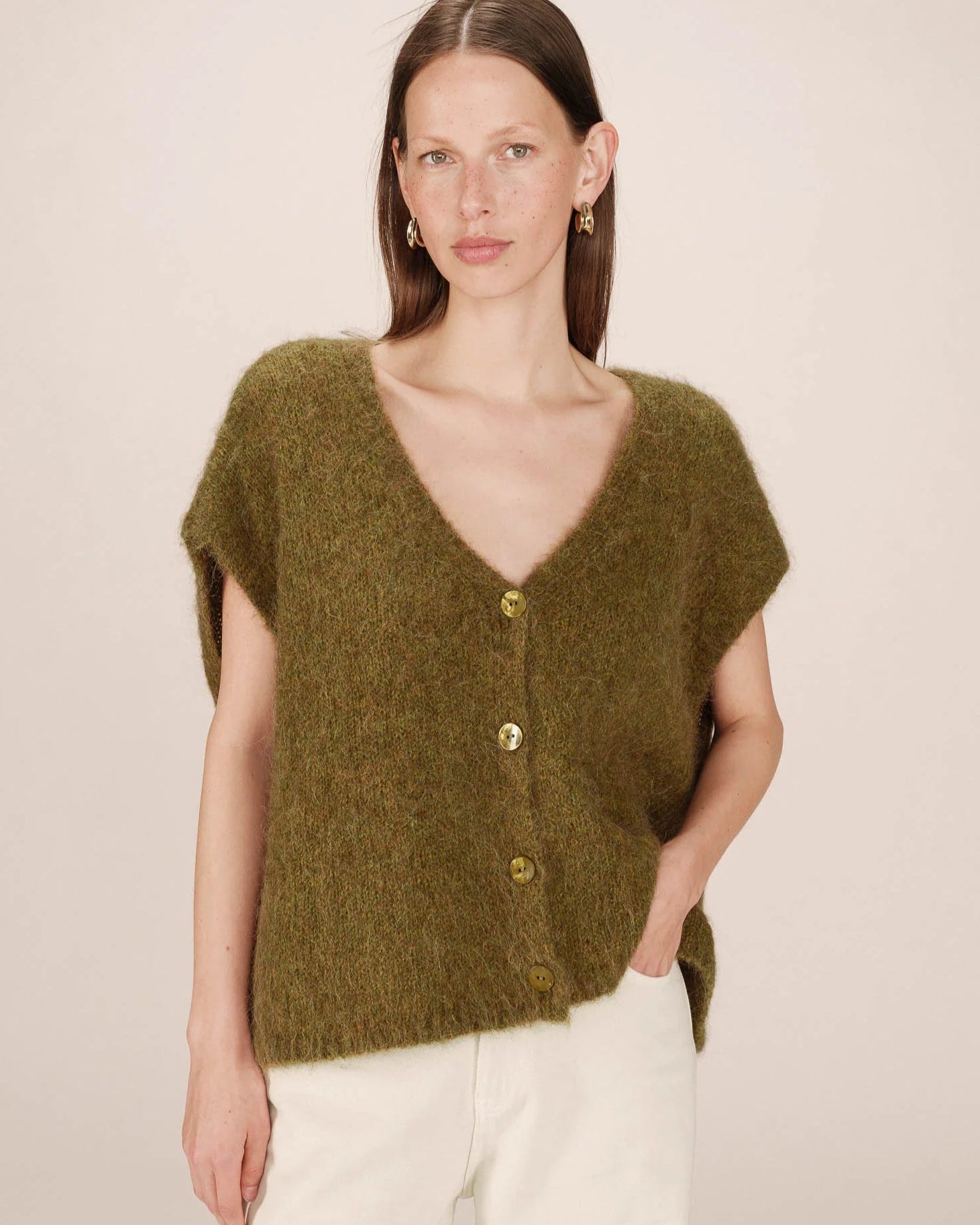 Savant Olive Alpaca Oversized Vest