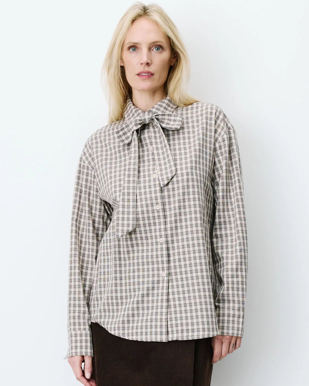 Ayla Brown Check Shirt with Tie