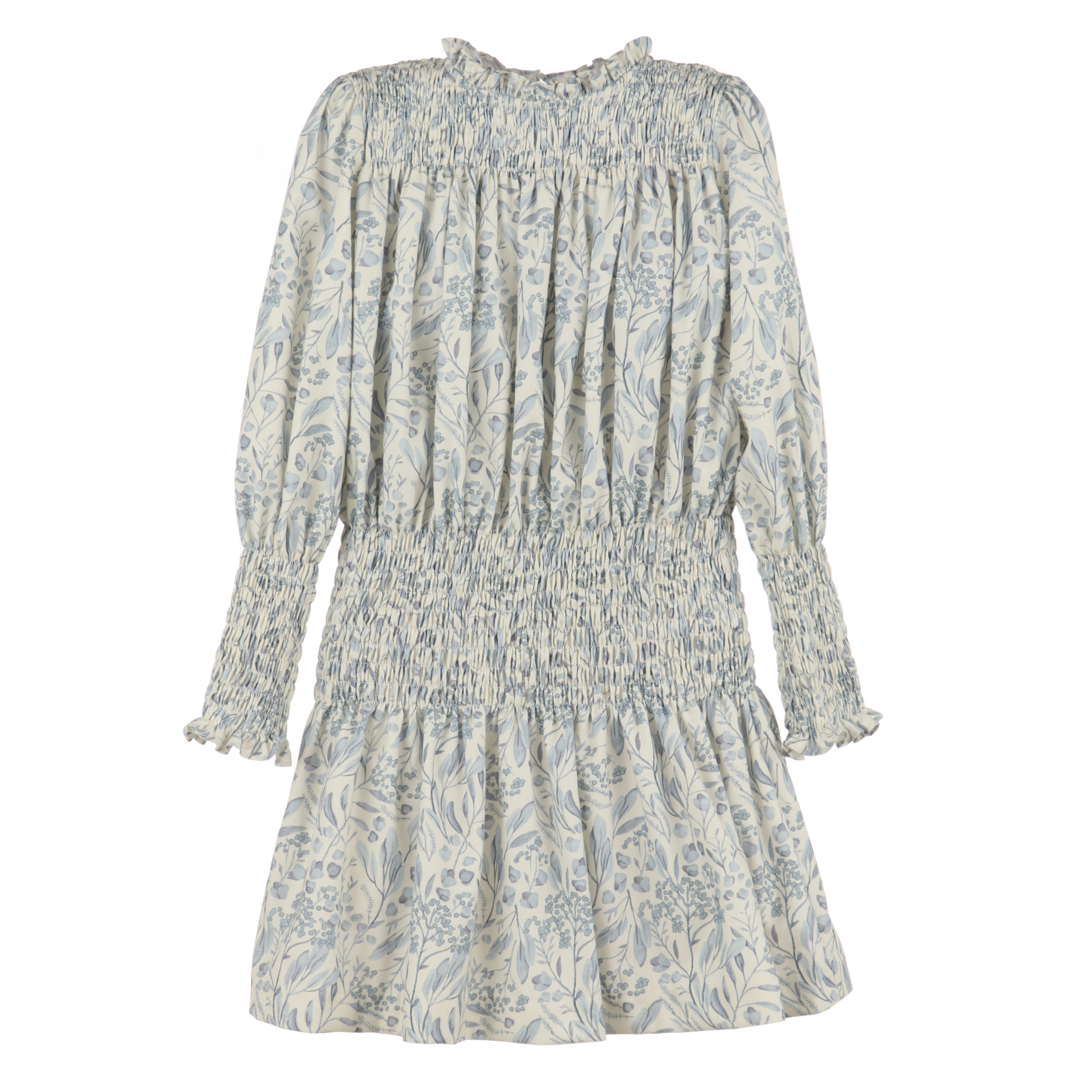 Girl's Light Blue Botanical Smocked Waist Dress