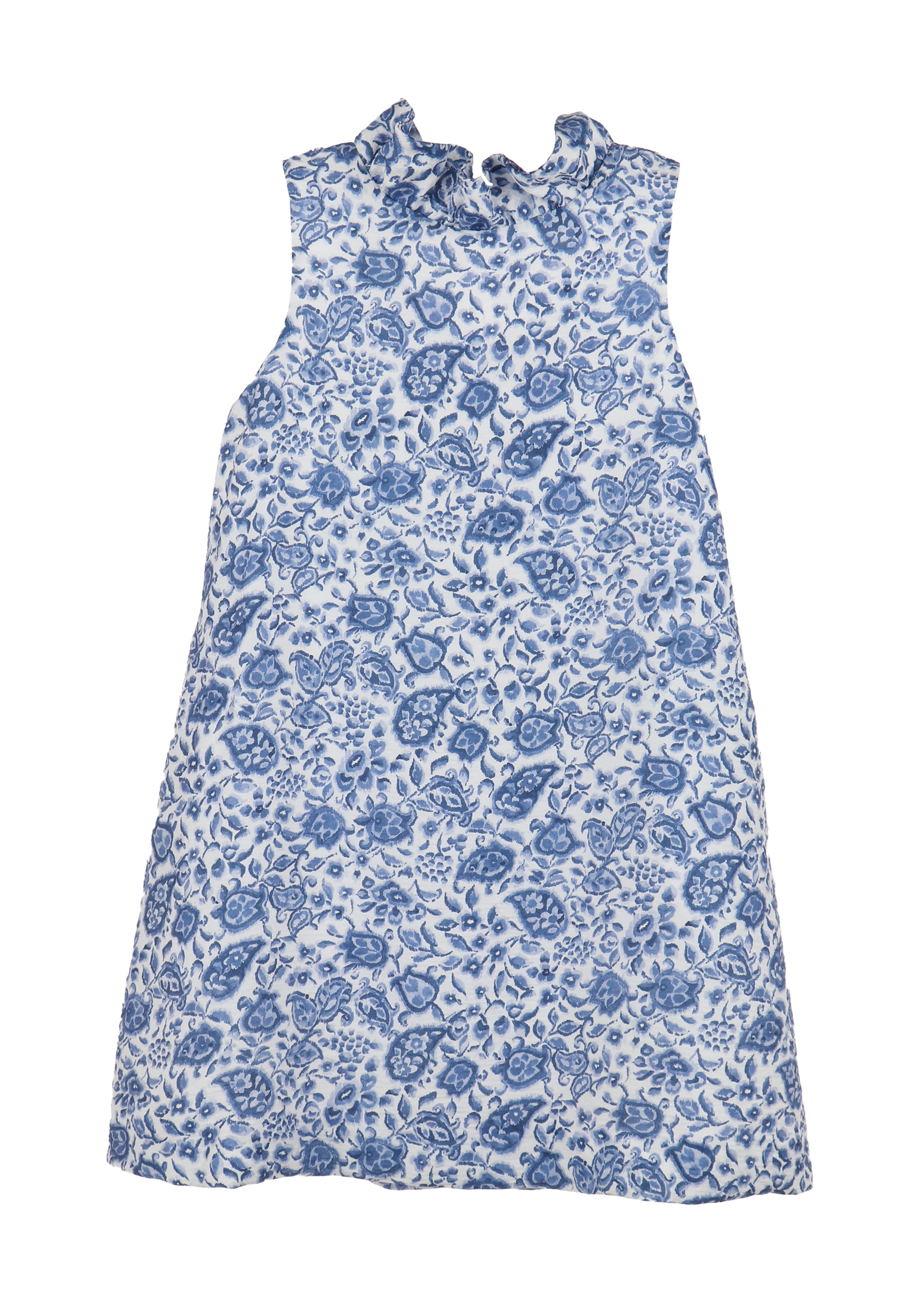 Girl's Royal Blue Floral Shift Dress Ruffle Collar