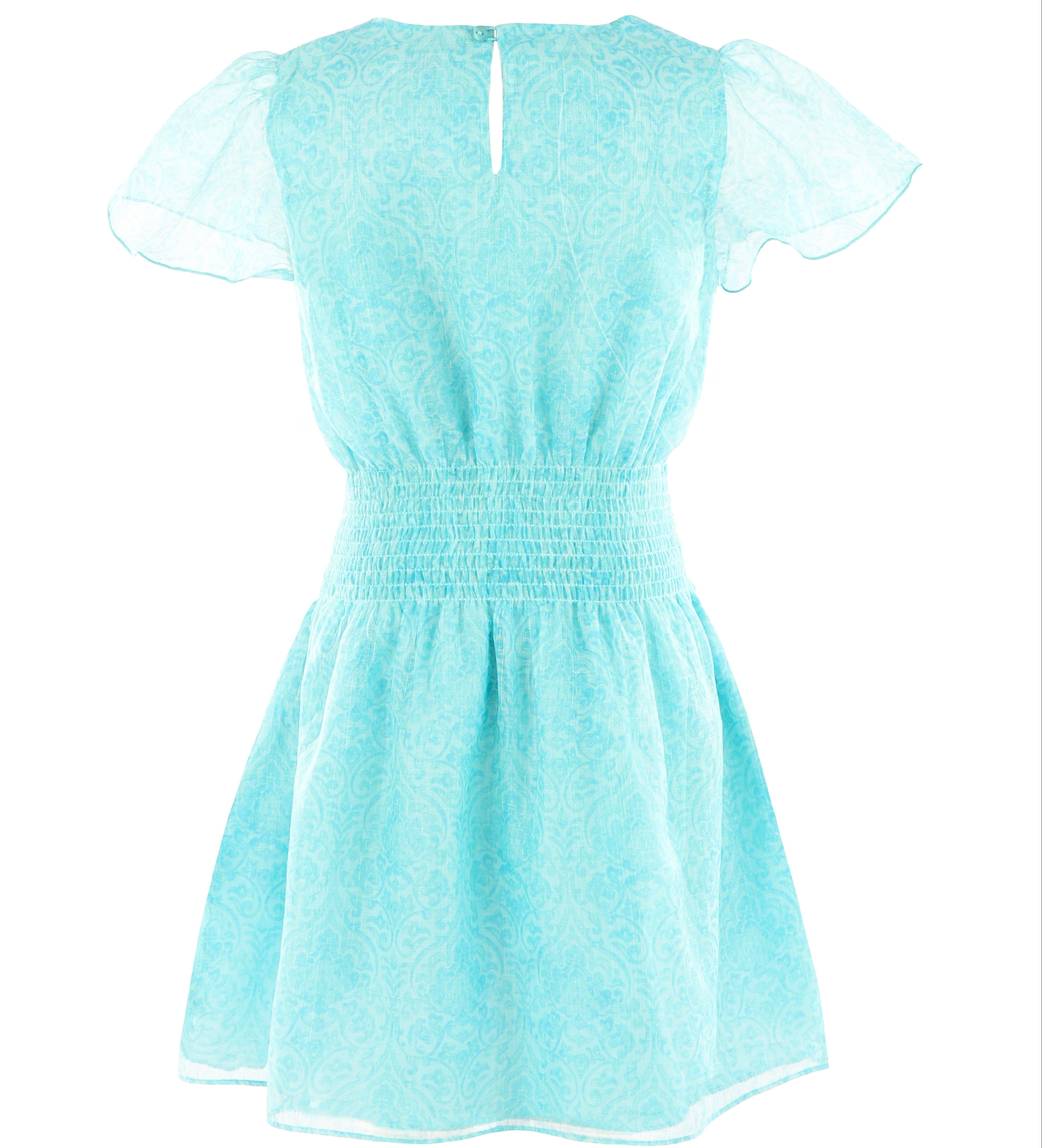 Aqua Chiffon Smocked Waist Dress