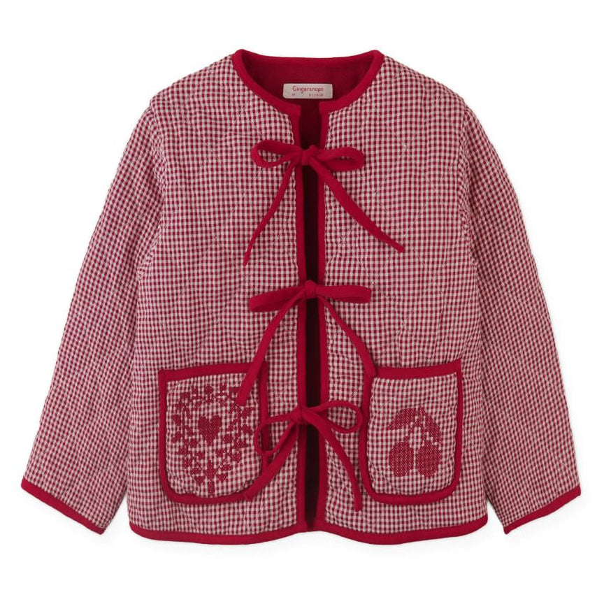 Red Gingham Embroidered Quilted Jacket