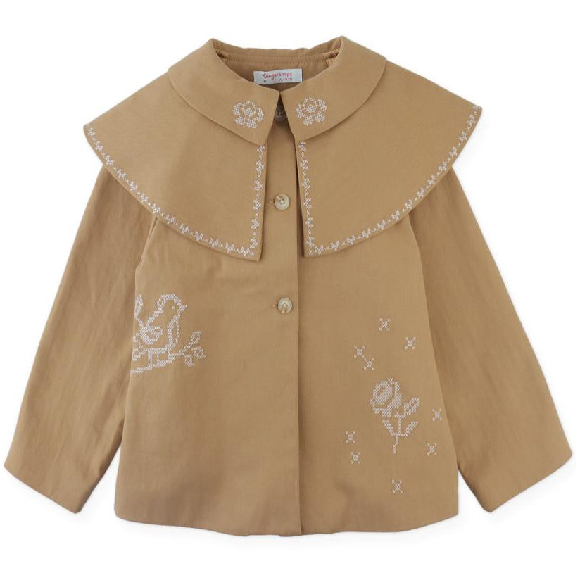 Khaki Cross Stitch Cape Coat