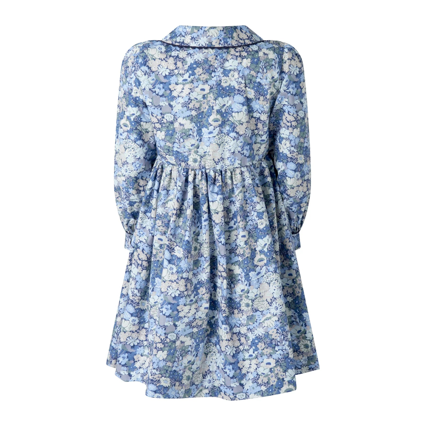 Girl's Blue Floral Ricrac Button Dress
