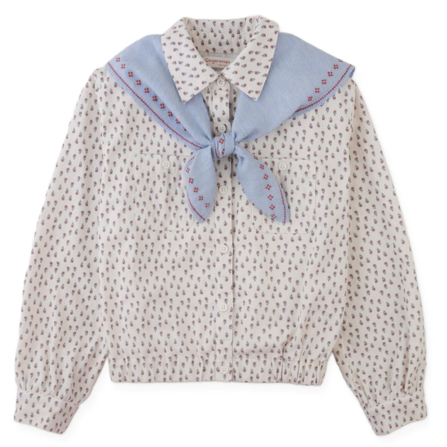 Cream Posey Blouse with Embroidered Scarf